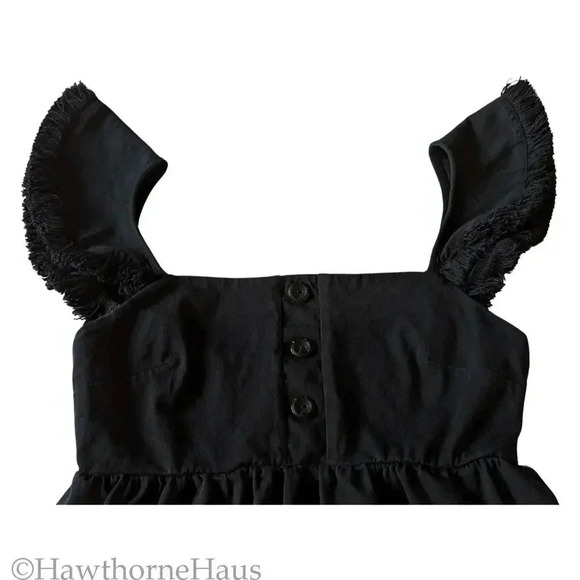 ASOS Black Babydoll Mini Dress Sze 6 Empire Waist Stretch Cocktail Fringe Sleeve - Picture 4 of 9